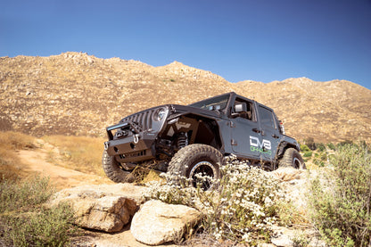 2007 2025 Jeep GladiatorJT Wrangler JK JKU JL JLU Stubby Front Bumper With Plated Bull Bar DV8 Offroad-3