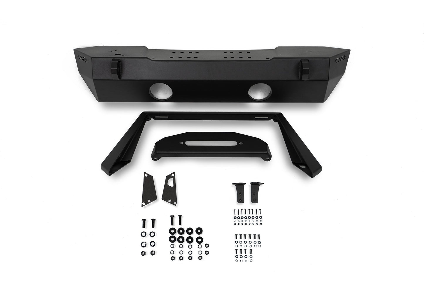 2007 2025 Jeep GladiatorJT Wrangler JK JKU JL JLU Stubby Front Bumper With Plated Bull Bar DV8 Offroad-4