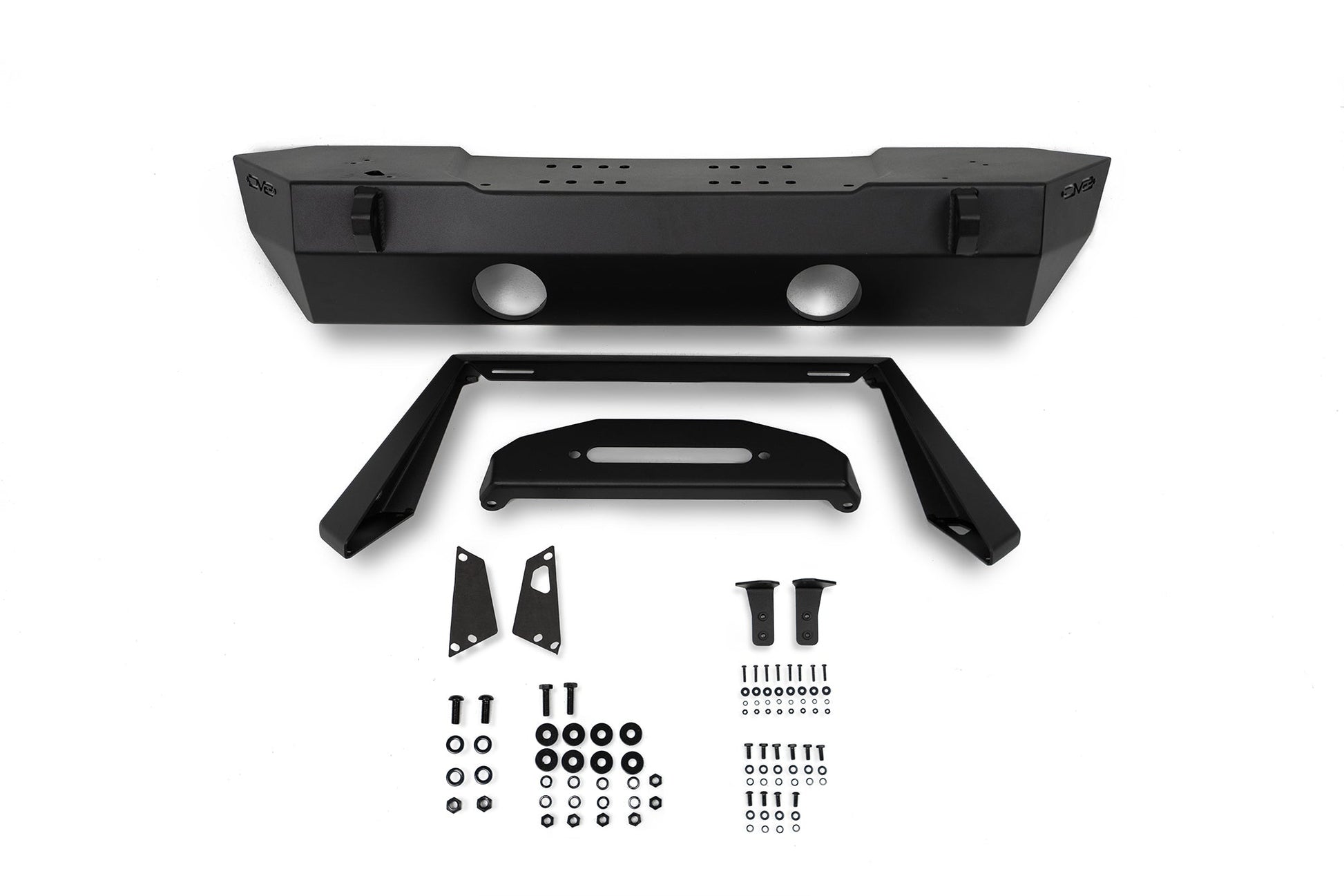 2007 2025 Jeep GladiatorJT Wrangler JK JKU JL JLU Stubby Front Bumper With Plated Bull Bar DV8 Offroad-4