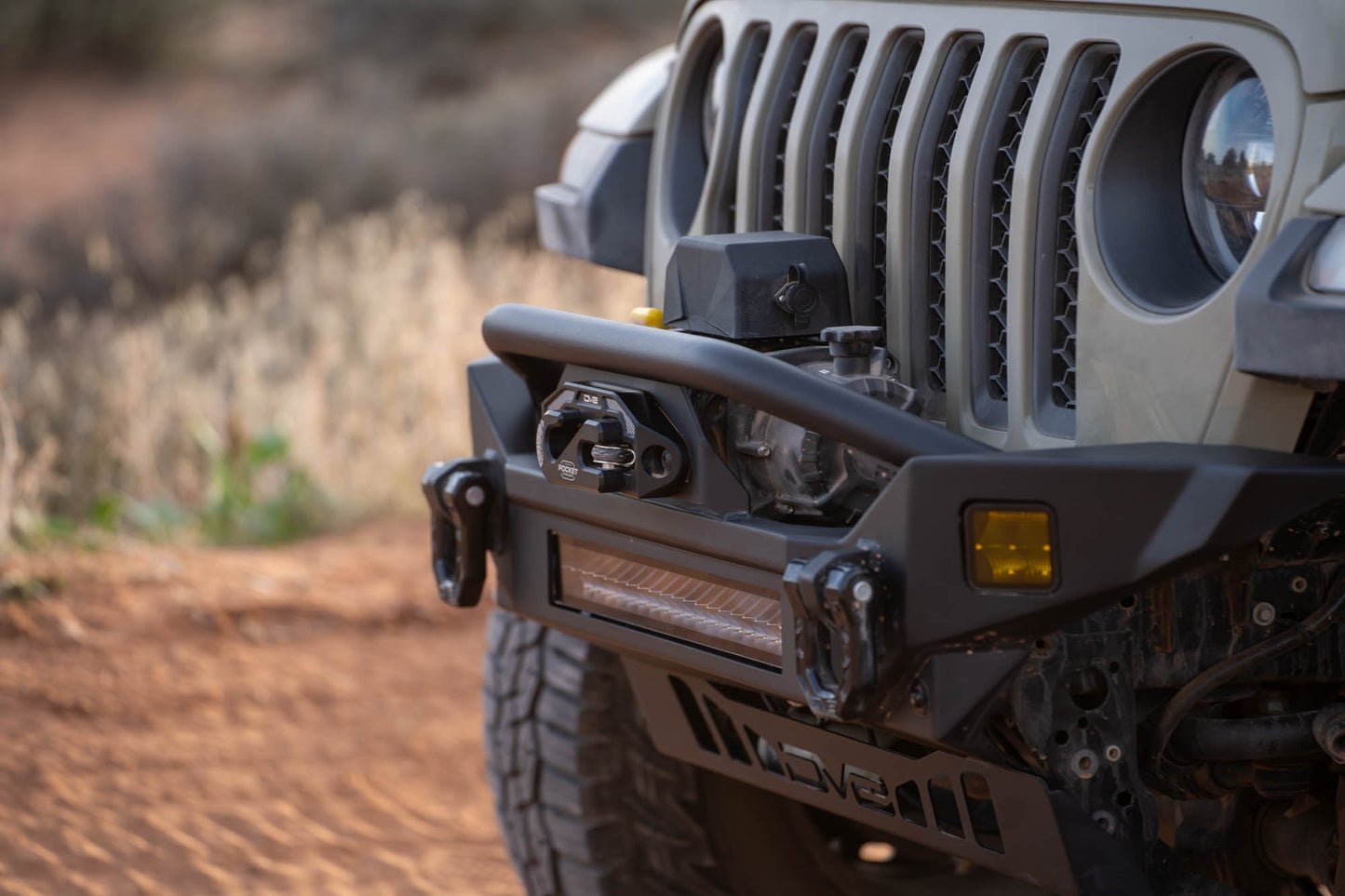 2007 2025 Jeep GladiatorJT Wrangler JK JKU JL JLU Fs 7 Mid Width Winch Front Bumper DV8 Offroad-9