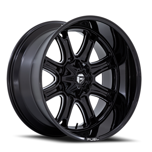 Aluminum 20X10 Darkstar FC853BE Gloss Black Milled Fuel Off Road Wheels