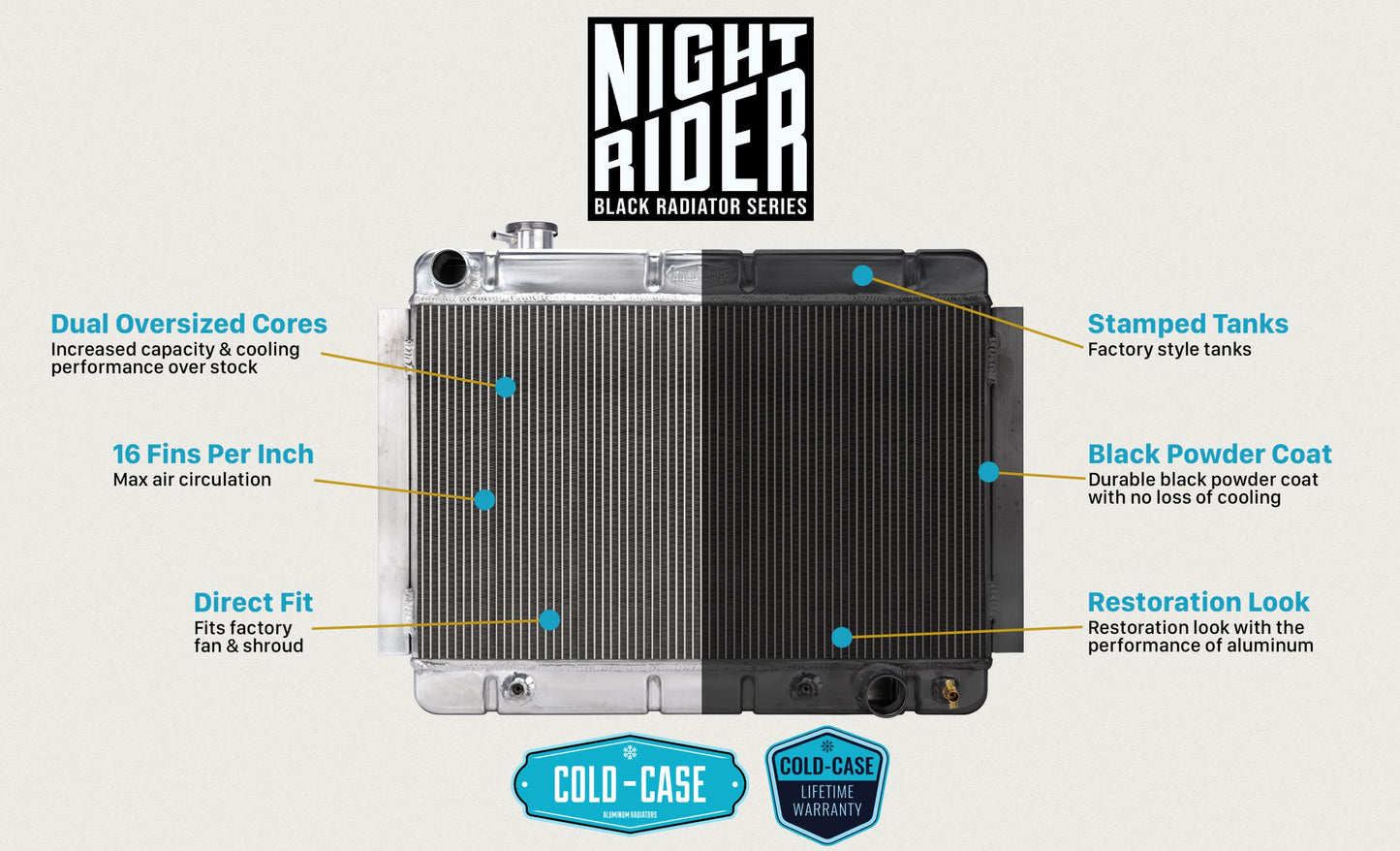 Cold Case Radiators 71-73 Ford Mustang Automatic Aluminum Radiator Black Night Rider Series Cold Case Radiators