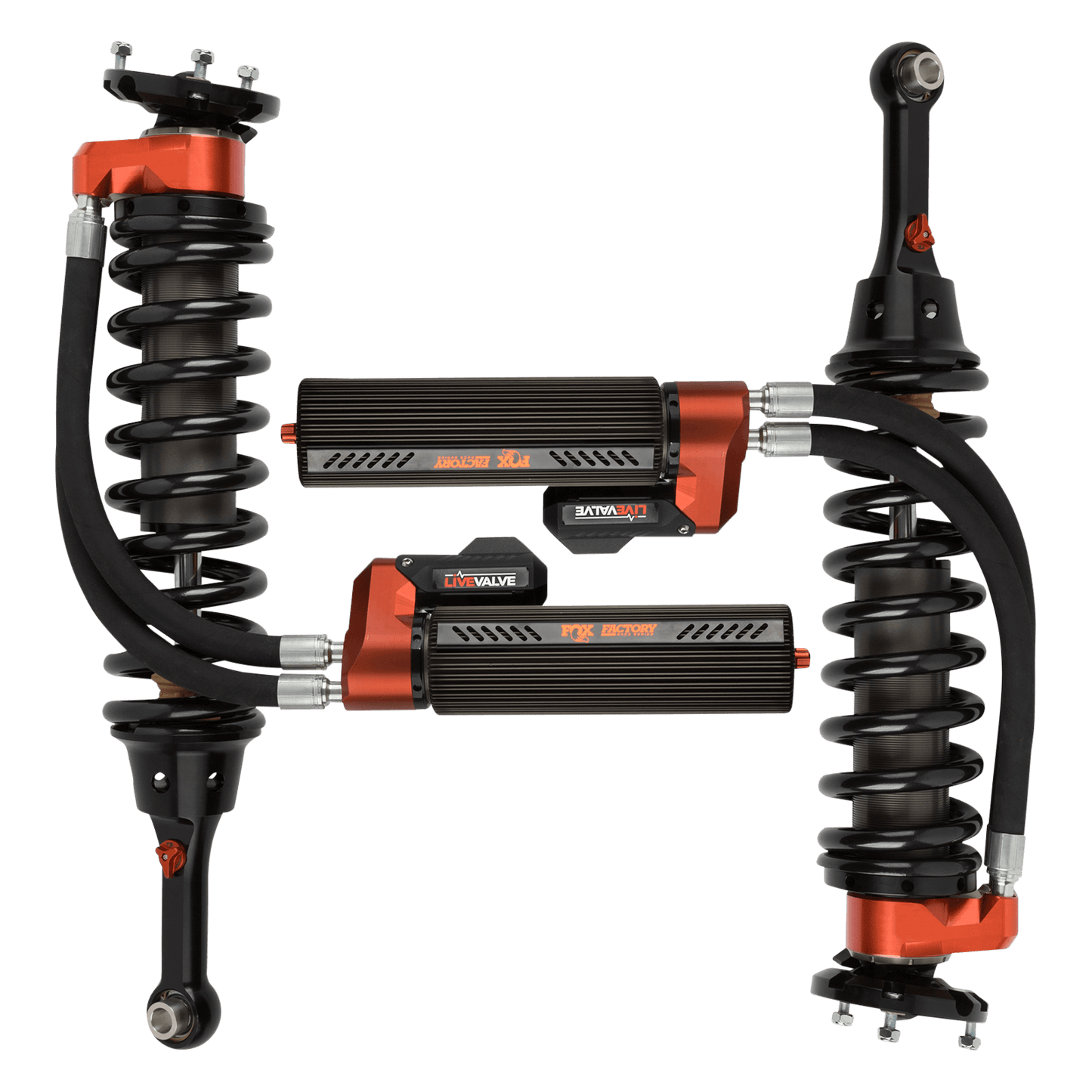 Fox Factory 19-Up Ford Raptor Front Coilover Live Valve Internal Bypass Factory Race 3.0 Remote Reservoir 7.9 Inch 0-2 Inch Lift Fox Offroad Shocks