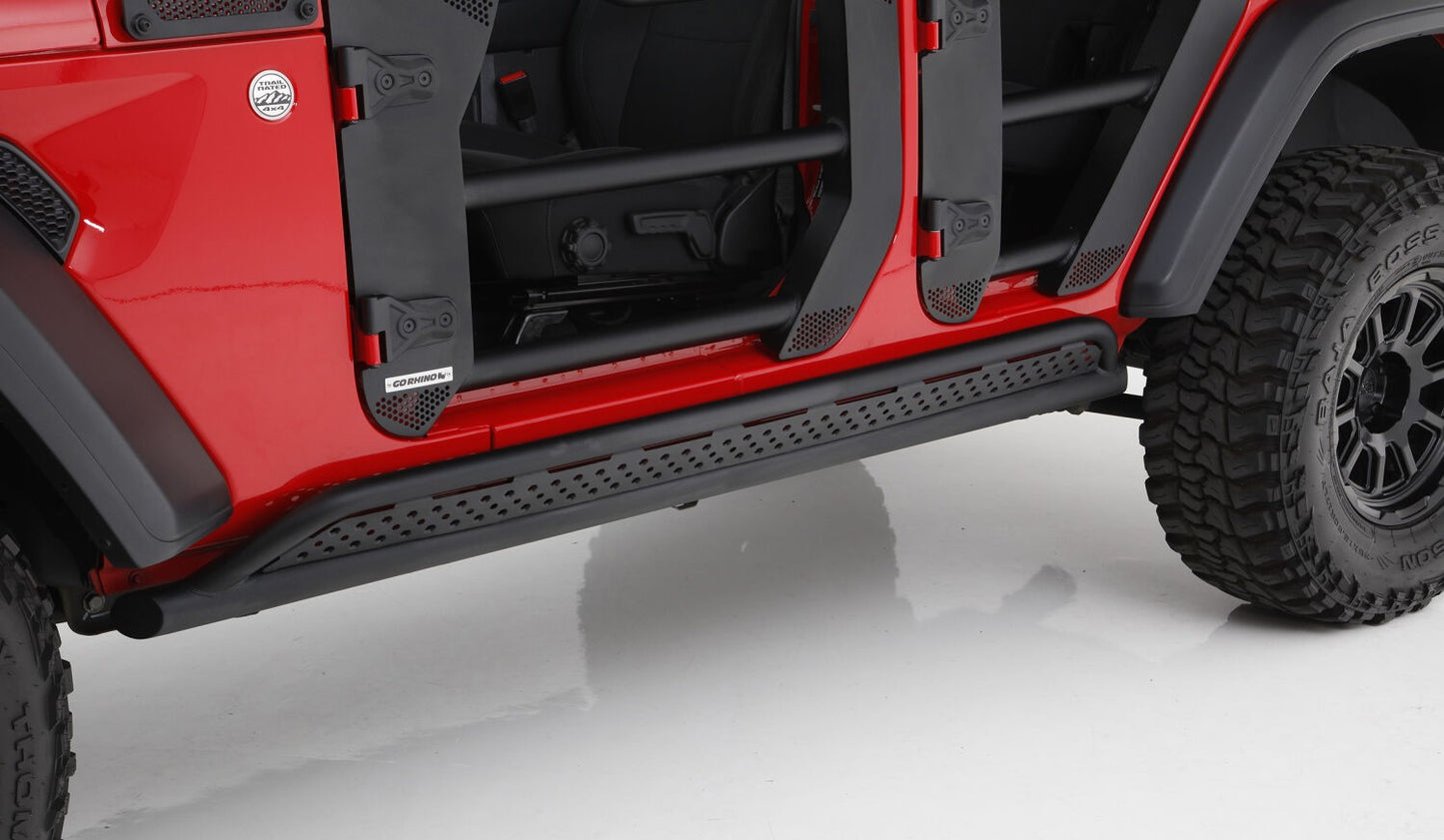 Frame Mounted Steel Rock Sliders Textured Black 18-Up Jeep Wrangler JL 4 Door Go Rhino-6