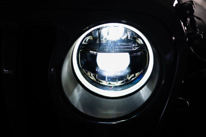 2020 2025 Jeep Gladiator JT Wrangler Headlights Black DV8 Offroad-3