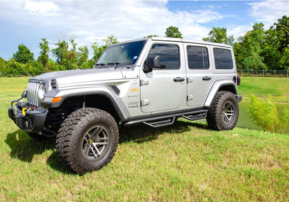 Podium Step LG Wheel-to-Wheel (2 Steps per Side) 3 Inch Main Tube Diameter 2018-2026 Jeep Wrangler JL 4-Door Textured Black NFab