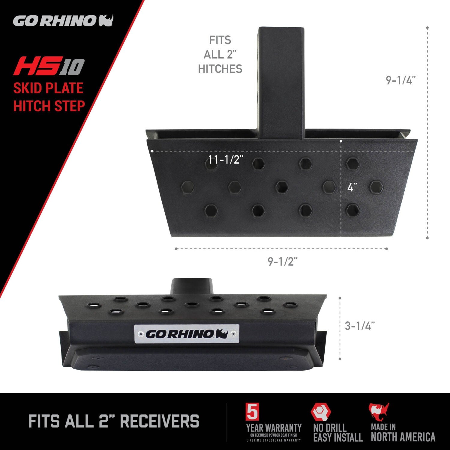 HS 10 Hitch Step Textured Black Go Rhino-11
