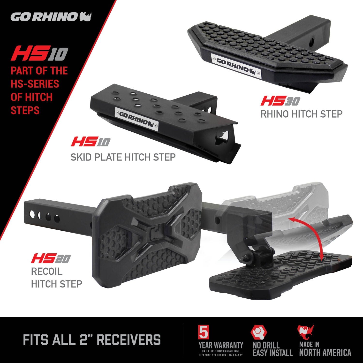 HS 10 Hitch Step Textured Black Go Rhino-3