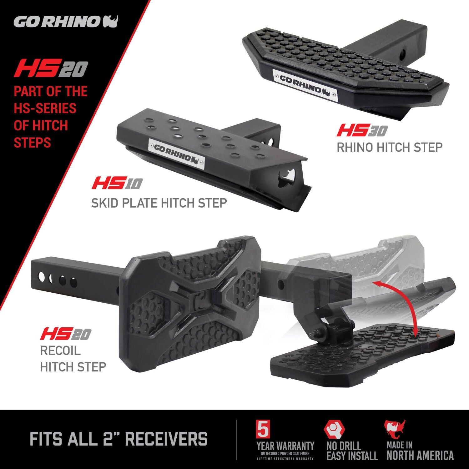 HS 20 Hitch Step Textured Black Go Rhino-1