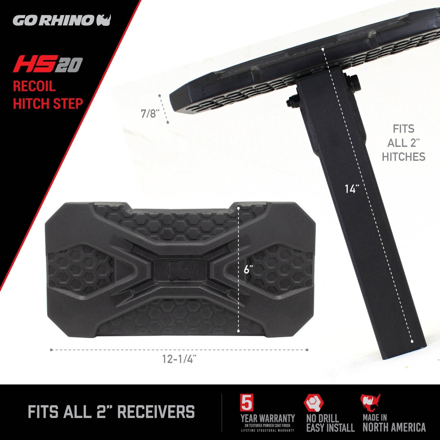 HS 20 Hitch Step Textured Black Go Rhino-11