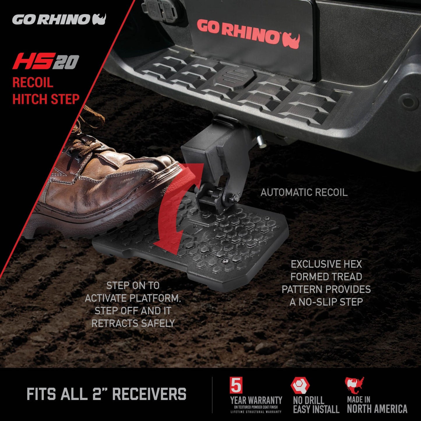 HS 20 Hitch Step Textured Black Go Rhino-3