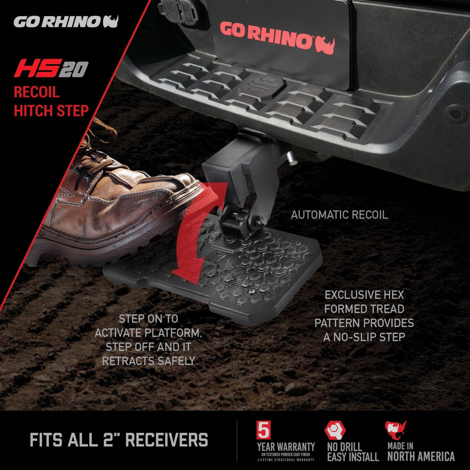 HS 20 Hitch Step Textured Black Go Rhino-3