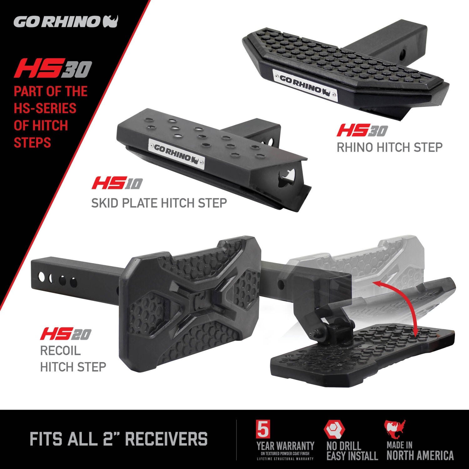 HS 30 Hitch Step Textured Black Go Rhino-1