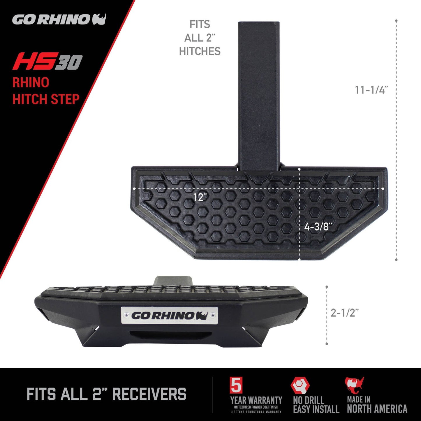 HS 30 Hitch Step Textured Black Go Rhino-8