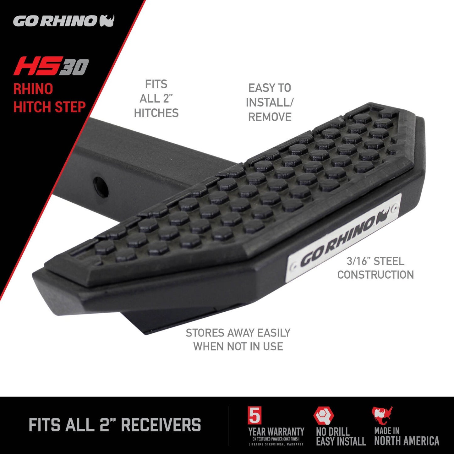 HS 30 Hitch Step Textured Black Go Rhino-9
