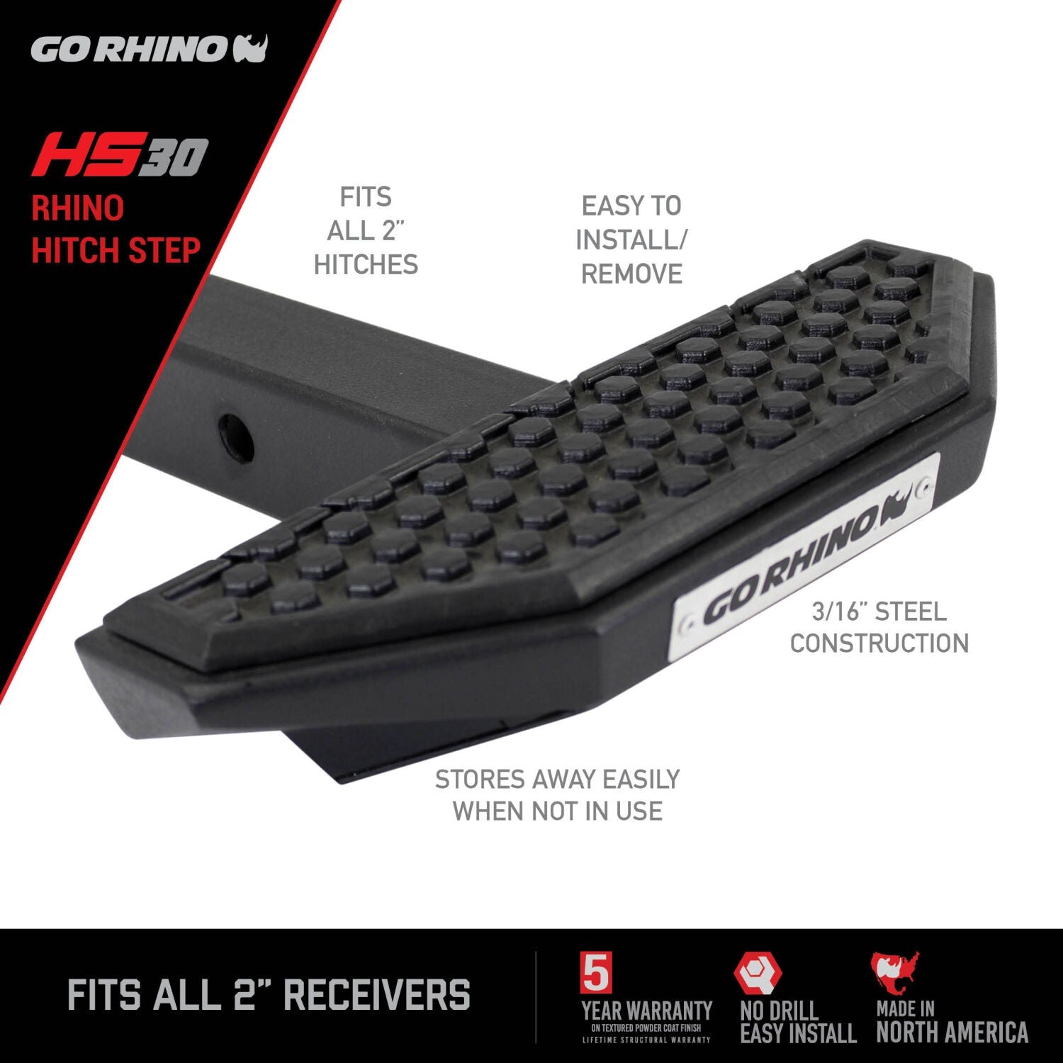 HS 30 Hitch Step Textured Black Go Rhino-9