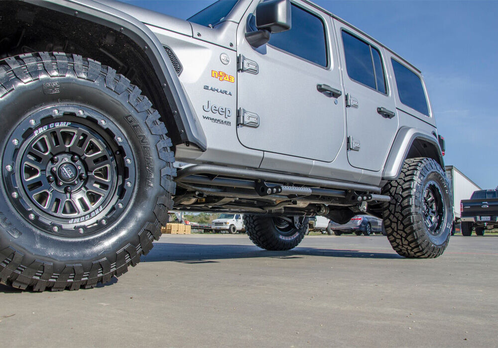 RKR Step System Full Length (1 Step Mount/1 Step per Side) 1.75 Inch Rails 2018-2026 Jeep Wrangler JL 4-Door Textured Black NFab-1