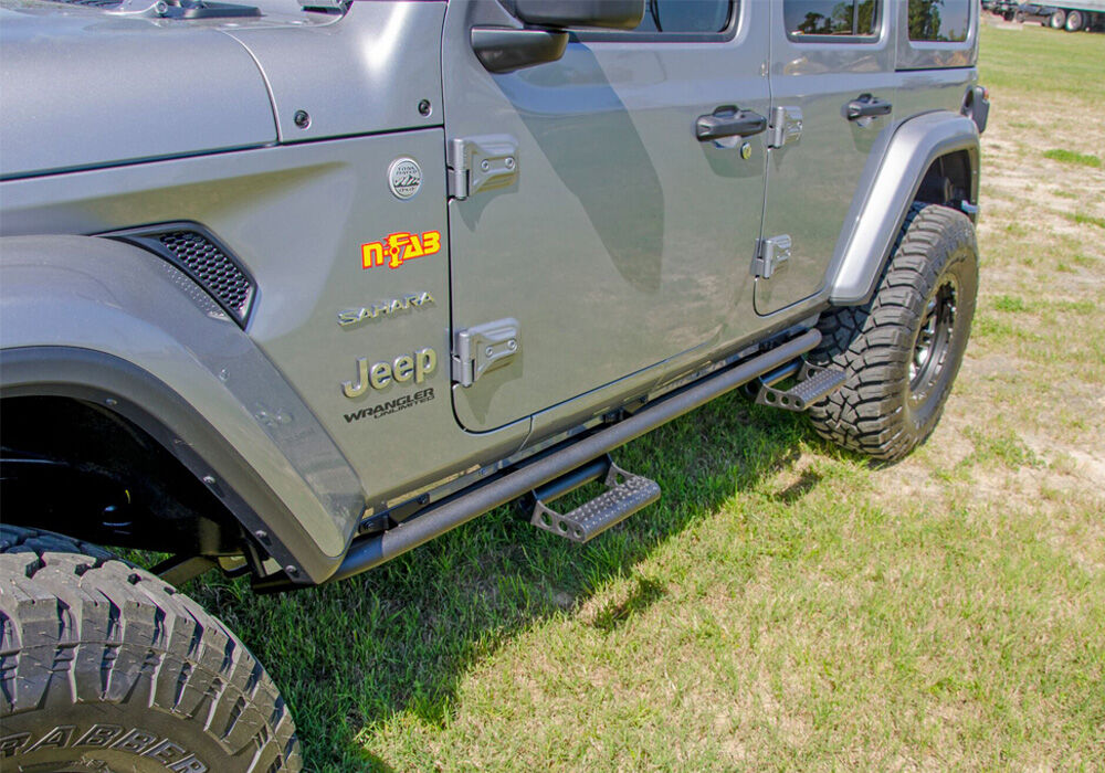 RKR Step System Full Length (1 Step Mount/1 Step per Side) 1.75 Inch Rails 2018-2026 Jeep Wrangler JL 4-Door Textured Black NFab-5