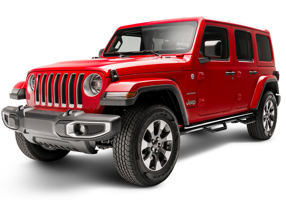 Nerf Step Bar Wheel-to-Wheel (2 Steps per Side) 3 Inch Main Tube Diameter 2018-2026 Jeep Wrangler JL 4-Door Gloss Black NFab-1