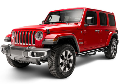 Nerf Step Bar Wheel-to-Wheel (2 Steps per Side) 3 Inch Main Tube Diameter 2018-2026 Jeep Wrangler JL 4-Door Gloss Black NFab-1