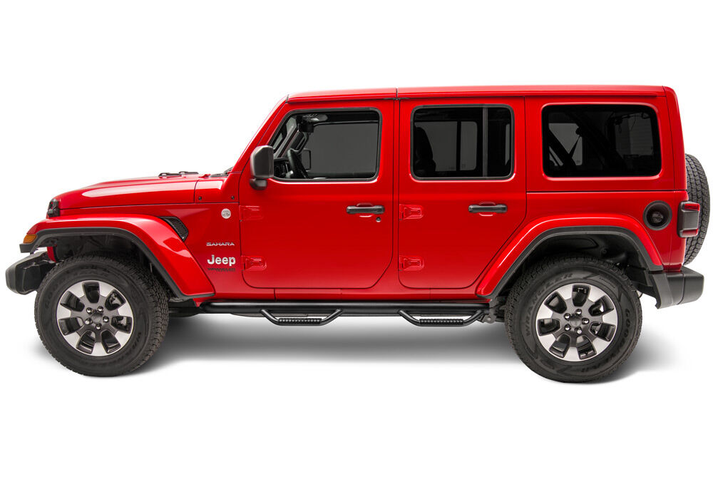 Nerf Step Bar Wheel-to-Wheel (2 Steps per Side) 3 Inch Main Tube Diameter 2018-2026 Jeep Wrangler JL 4-Door Textured Black NFab-2