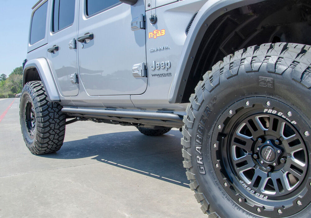RKR Rock Rails Cab Length (2 Steps per Side) 2020-2025 Jeep Gladiator JT 4-Door Textured Black NFab-2