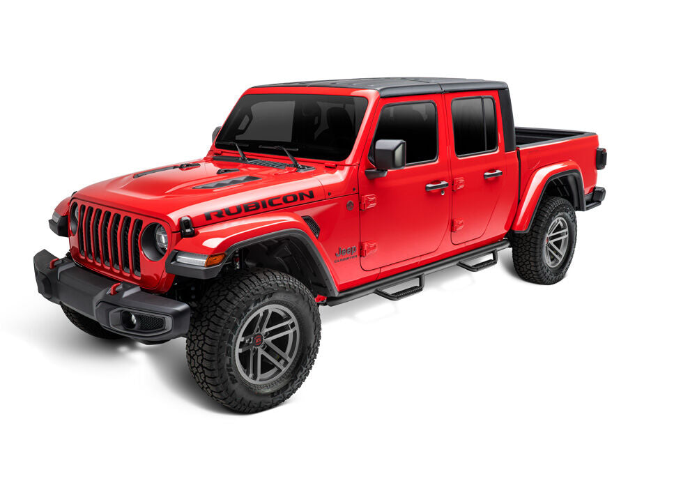 Nerf Step Bar Wheel-to-Wheel (2 Steps per Side) 3 Inch Main Tube Diameter 2020-2025 Jeep Gladiator JT 4-Door Textured Black NFab-6