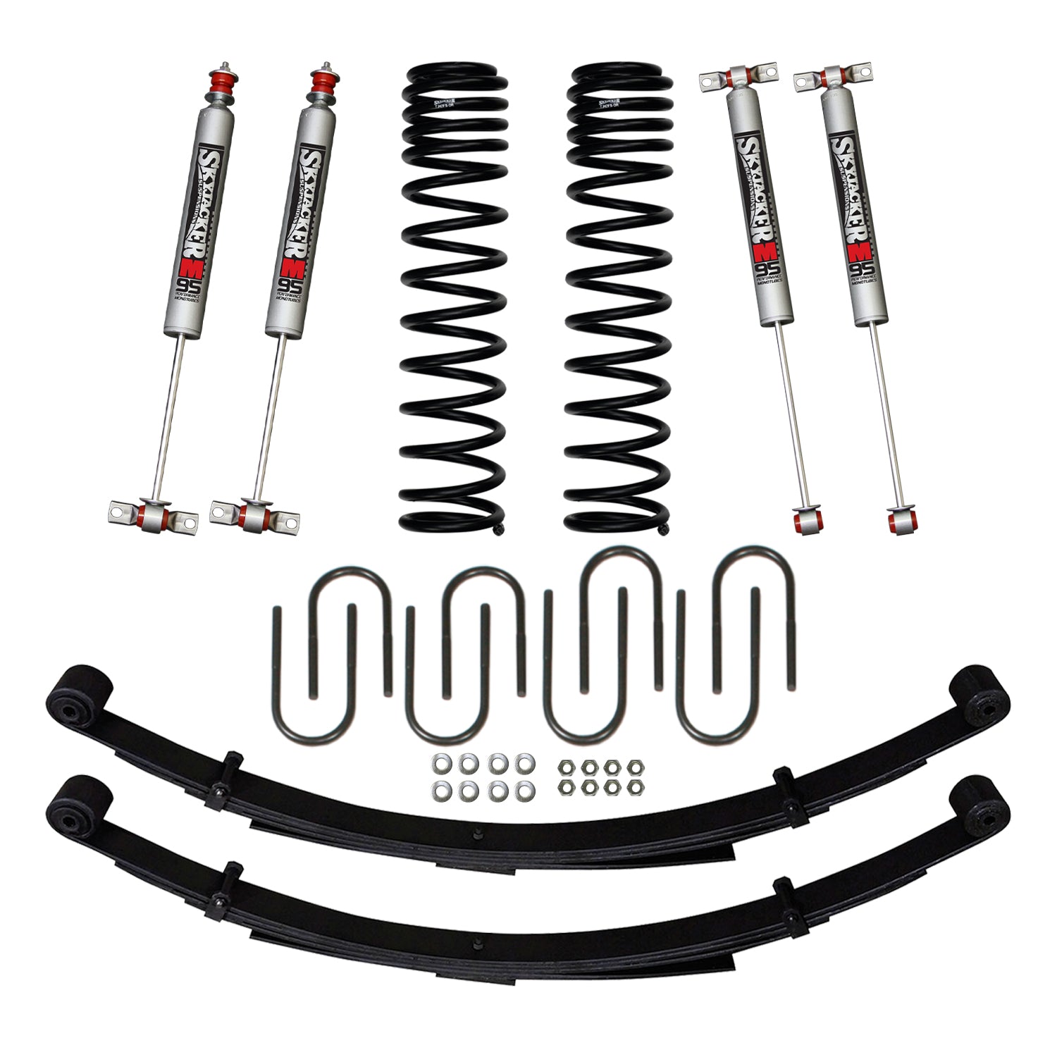 3 Inch Suspension Lift System 84-01 Cherokee XJ W/Front Dual Rate Long Travel Coil Springs Rear U-bolts Rear Leaf Springs Skyjacker