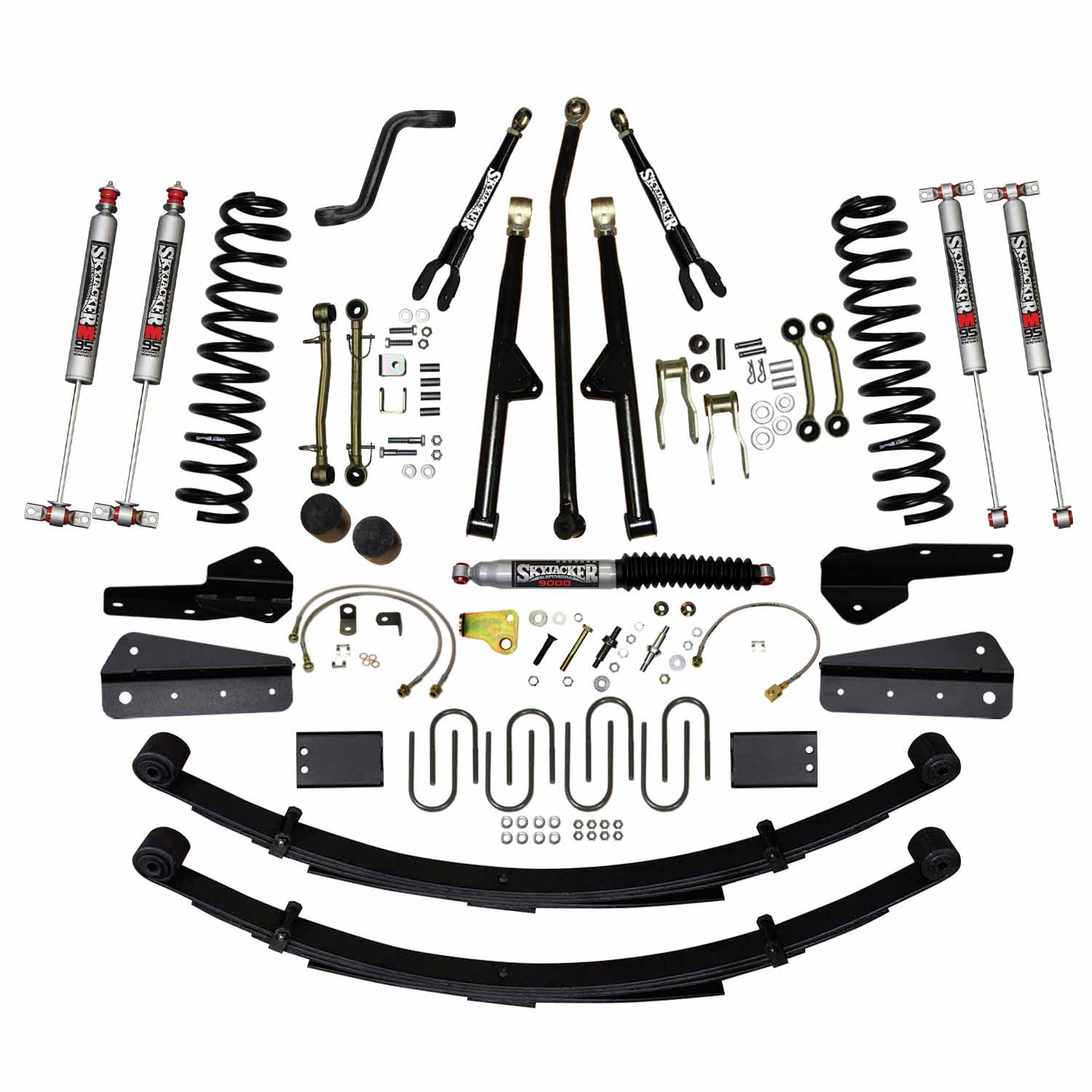 6 In Lift 84-01 Cherokee XJ Sys W/Front DR/LT Coil Springs Pitman Arm Bump Stop Spacers Lower and Upper Adjust Control Arms Skyjacker