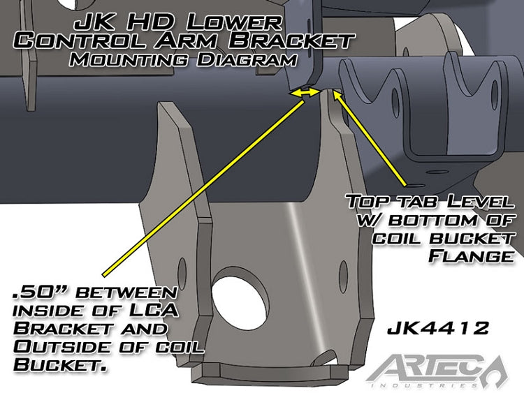 Jeep JK Front Axle LCA Brackets 07-18 Wrangler JK Pair Artec Industries-2