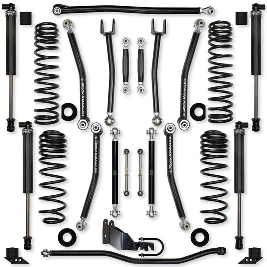 4.5 Inch X-Factor No Limits Mid-Arm Suspension System for Jeep Wrangler JLU Gas Models Comp Stage 1 With IFP Shocks Rock Krawler