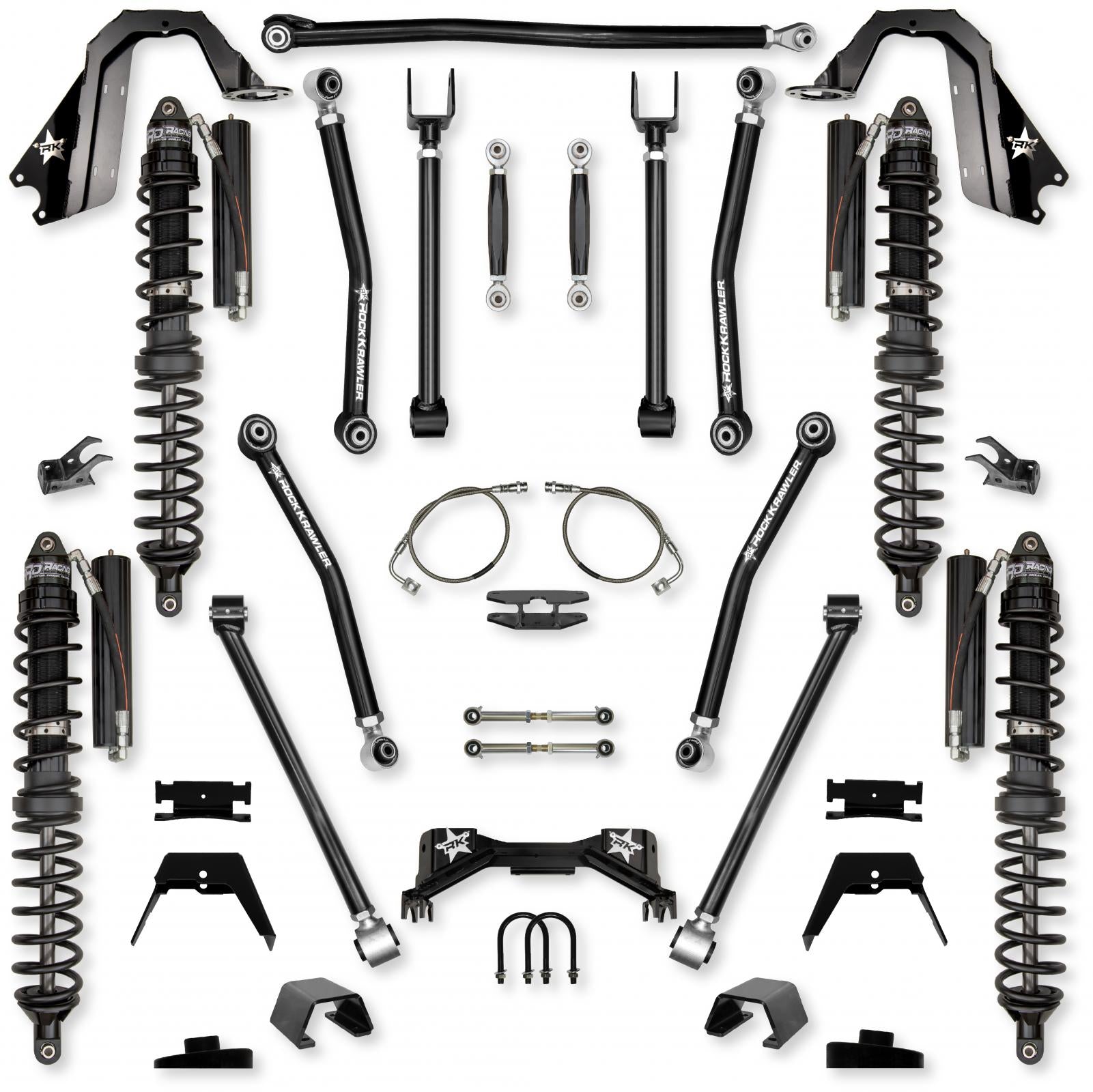 4.5 Inch Adventure X Pro Coilover No Limits Mid-Arm Suspension System for Jeep Gladiator JT Gas Models Trail Runner System Stage 1 Rock Krawler