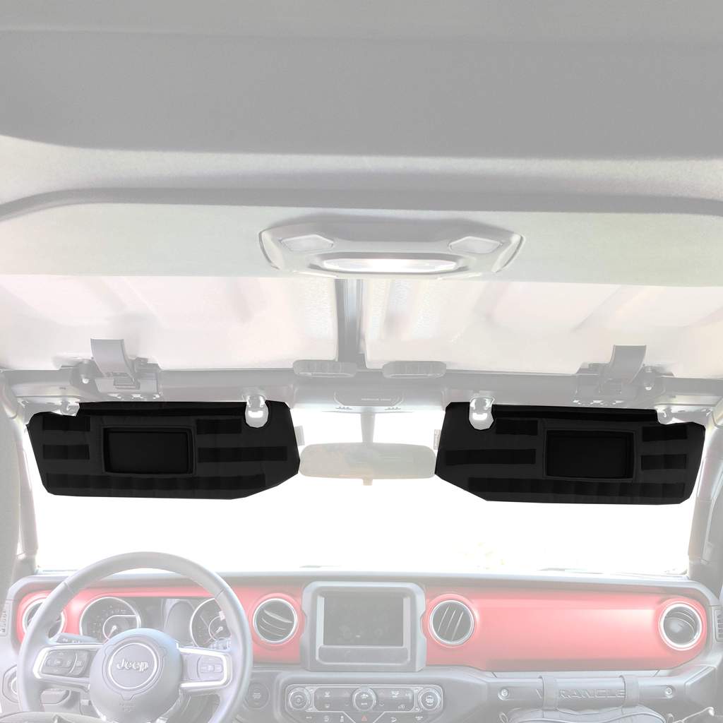 Jeep Sun Visor Cover w/PALS Webbing for Molle Attachments for Visors With Mirrors For 19- Up Jeep Gladiator Black Bartact