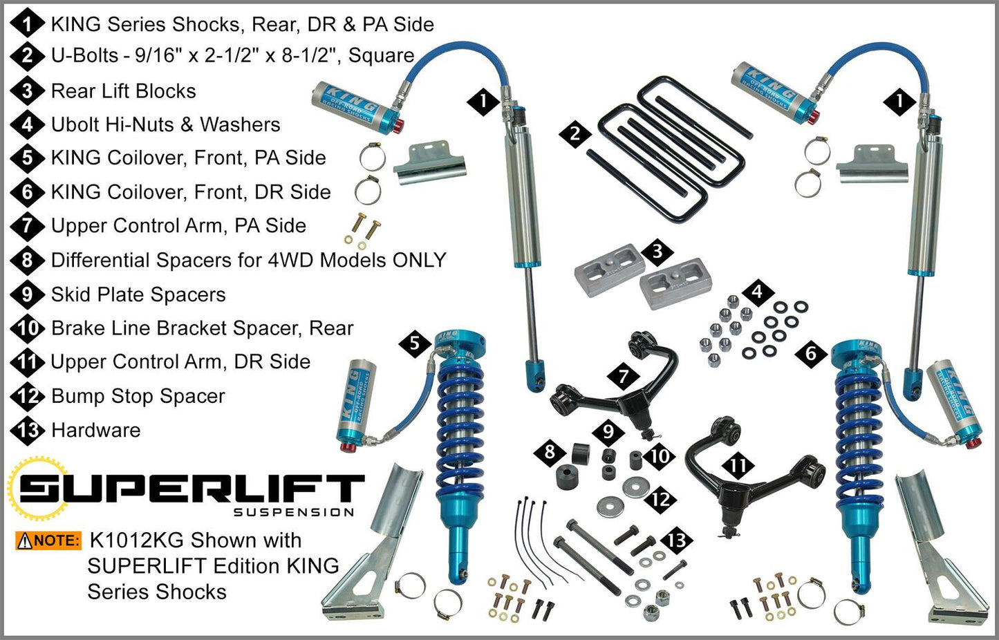 3 Inch Lift Kit 2005-2023 Toyota Tacoma (will Not fit 2WD with 5-lug wheels) with King 2.5 Series Shocks Superlift-6