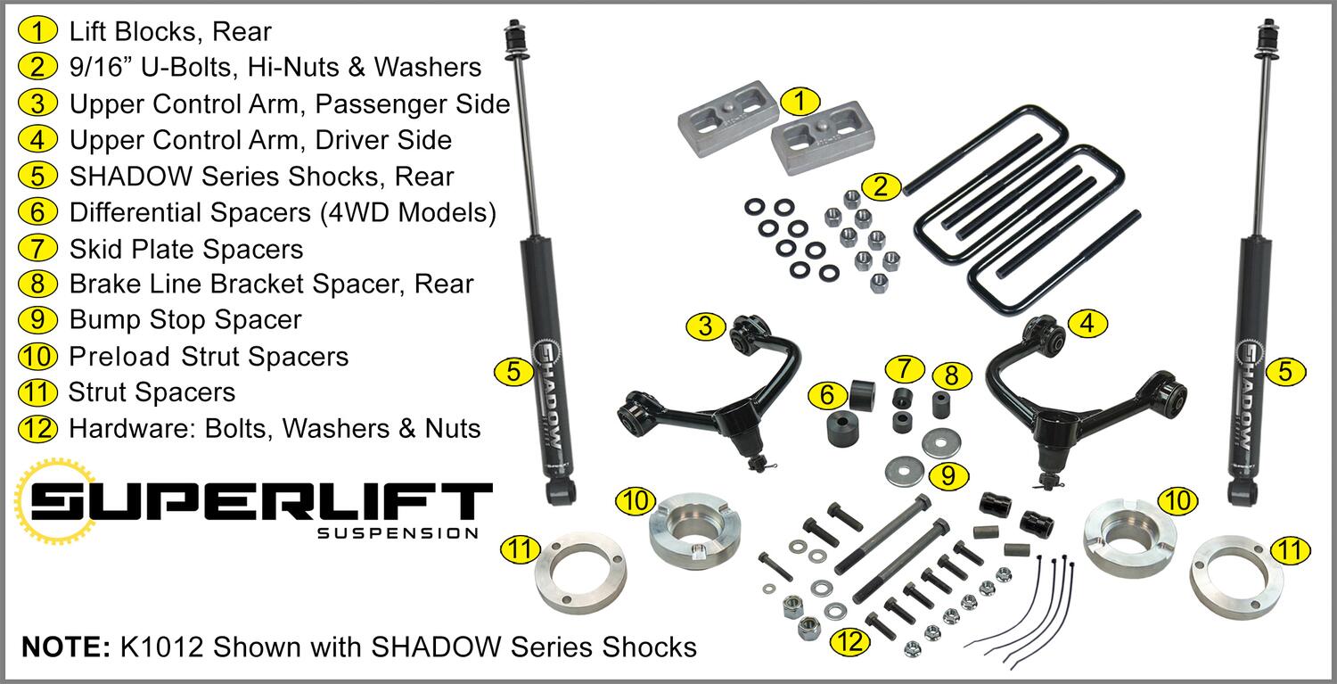 3 Inch Lift Kit with Shadow Shocks 2005-2023 Toyota Tacoma (will not fit Trd Pro models)(will Not fit 2WD with 5-lug wheels) Superlift-2