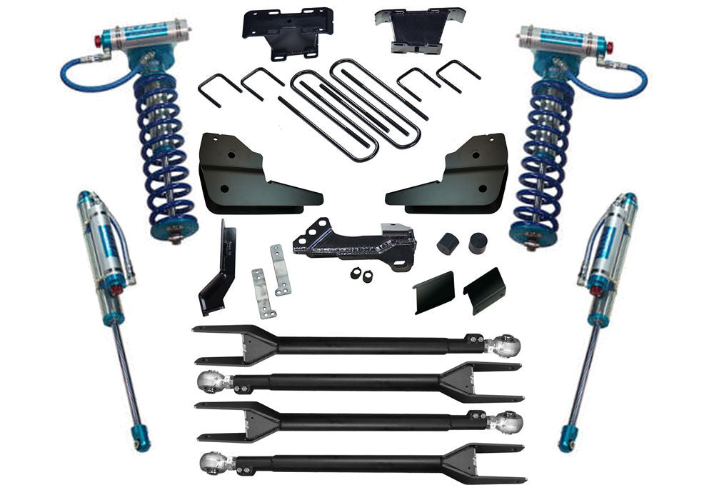 4 Inch 4-Link Lift Kit 2023-2025 Ford F-250/F-350 4WD Diesel Engine with King Front Coilovers and King Reservoir Rear Shocks Will Not work with Auto Leveling Headlight Function Superlift-2