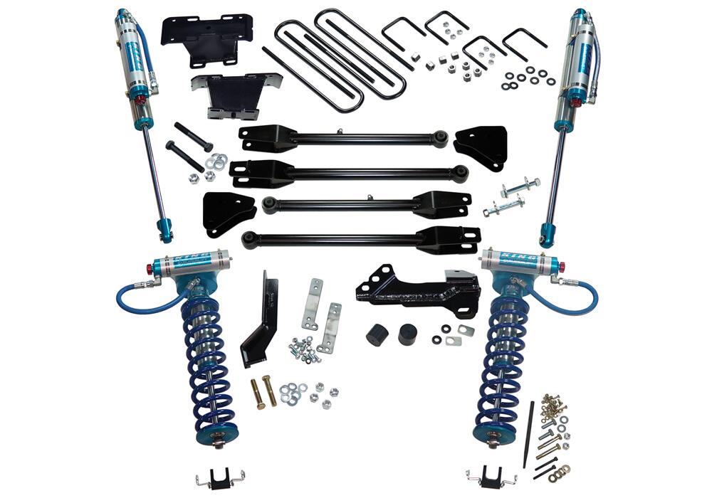 4 Inch King Edition 4-Link Lift Kit 2017-2022 Ford F-250 and F-350 Super Duty with King Front Coilovers and King Reservoir Rear Shocks 4WD Superlift-1