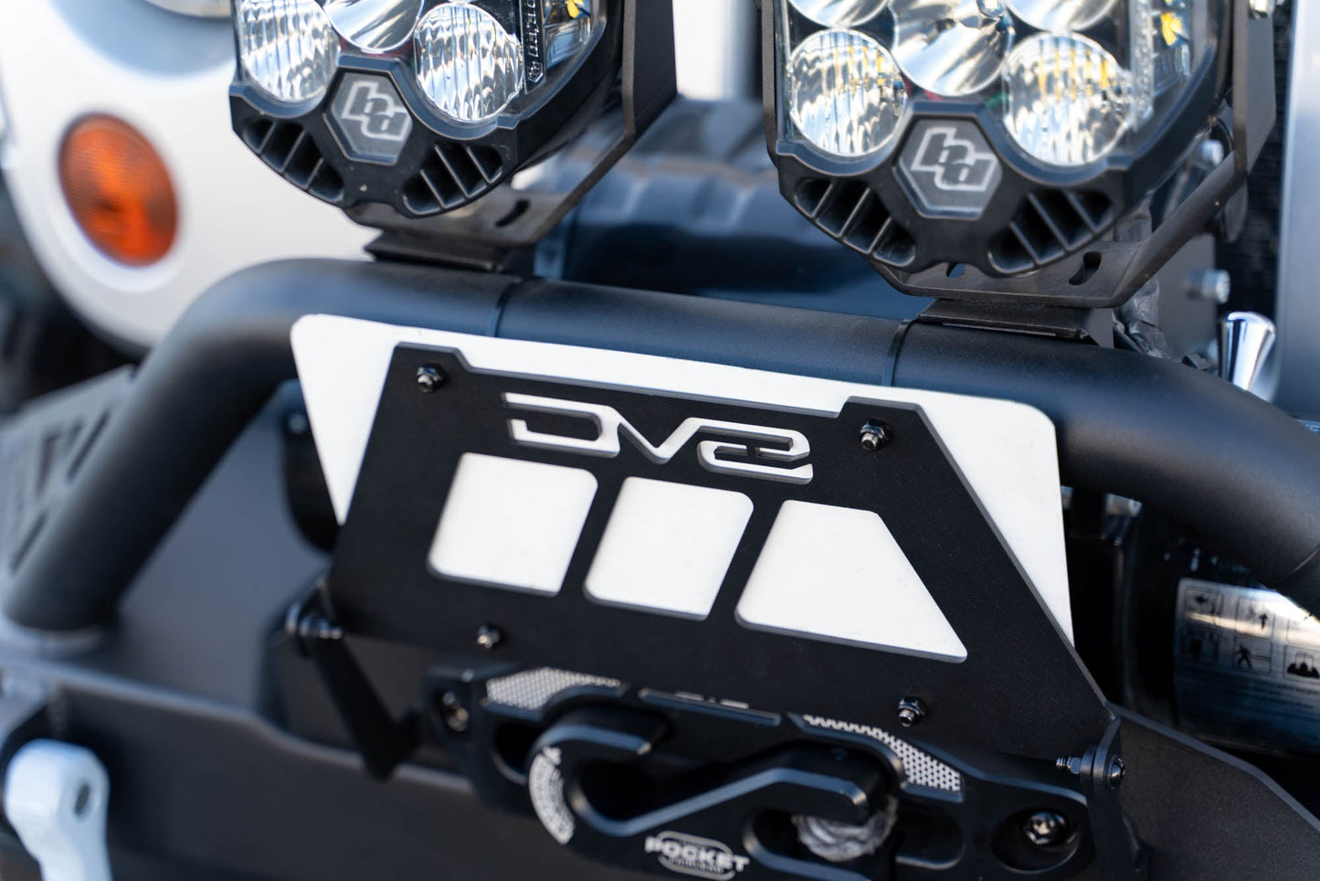 Fairlead Mounted Flip Up License Plate Bracket DV8 Offroad-2