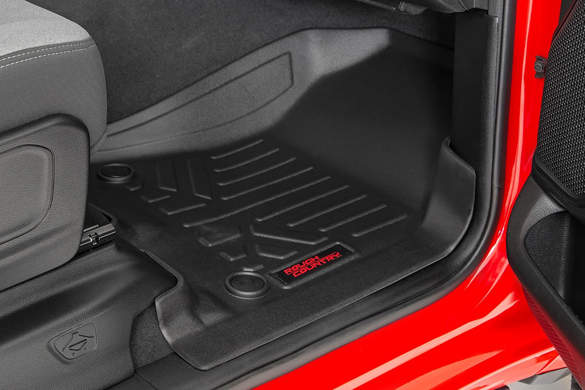 Rough Country Heavy Duty Floor Mats Front/Rear-19-20 RAM Crew Cab Full Console Rough Country