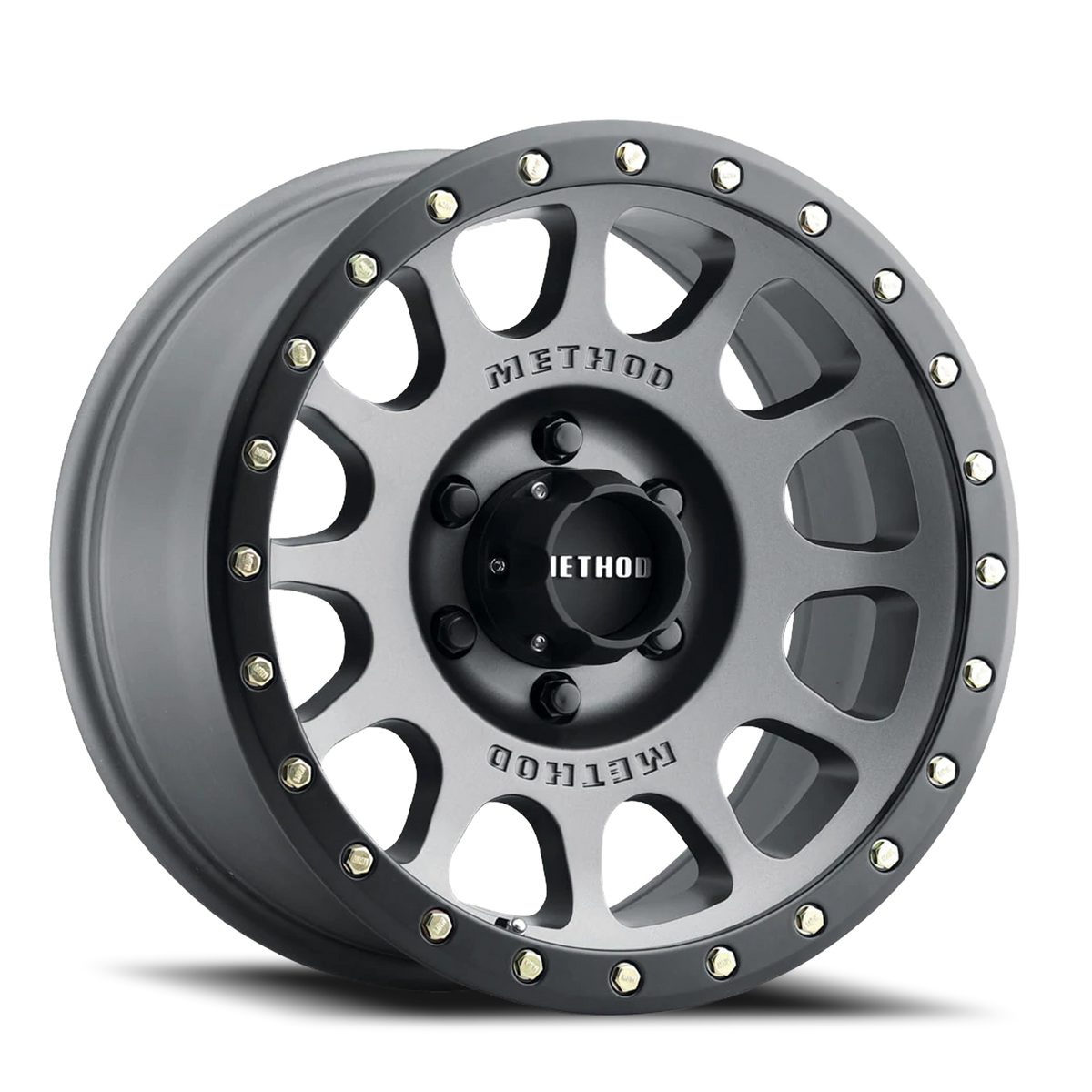 Aluminum 16x8 NV MR305 Bolt Pattern 6 On 139.7 Offset 0 Lip Size 1.57 Titanium TT Matte Black Lip Method Race Wheels