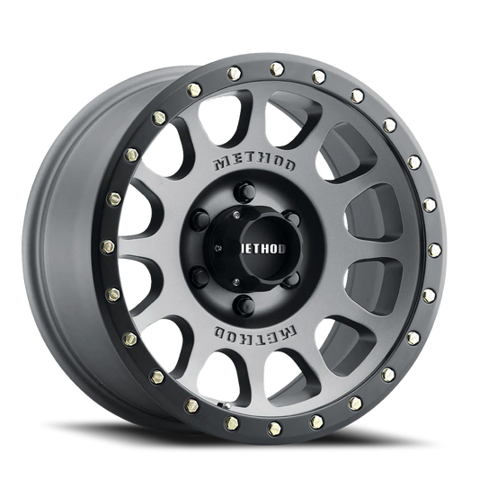 Aluminum 16x8 NV MR305 Bolt Pattern 6 On 139.7 Offset 0 Lip Size 1.57 Titanium TT Matte Black Lip Method Race Wheels