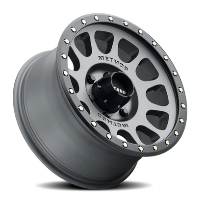 Aluminum 16x8 NV MR305 Bolt Pattern 6 On 139.7 Offset 0 Lip Size 1.57 Titanium TT Matte Black Lip Method Race Wheels-1