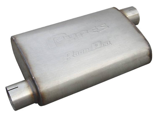 Race Pro Series Muffler 14 in 2.5 in Offset/Offset Hardware Not Incl Natural 409 Stainless Steel Pypes Performance Exhaust