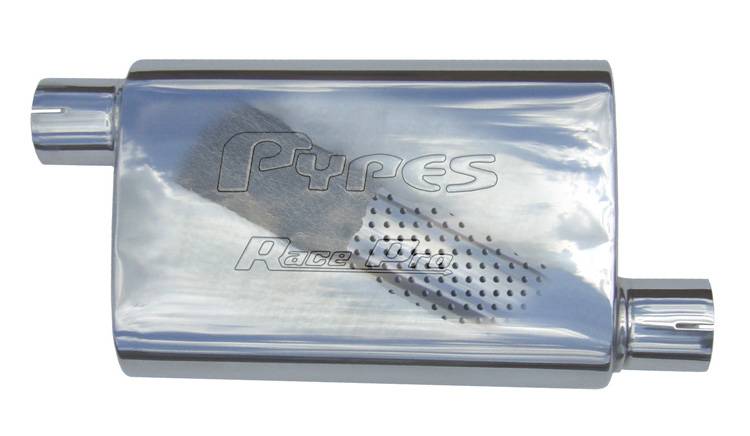 Race Pro Series Muffler 14 in 2.5 in Offset/Offset Hardware Not Incl Polished 304 Stainless Steel Pypes Performance Exhaust-1