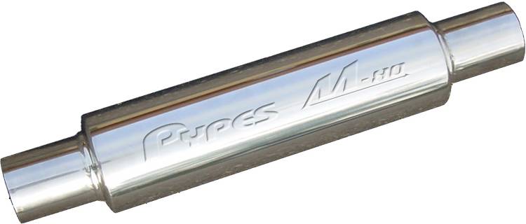 M-80 Series Muffler 2.5 in Round 14 in L Hardware Not Incl Polished 304 Stainless Steel Pypes Performance Exhaust