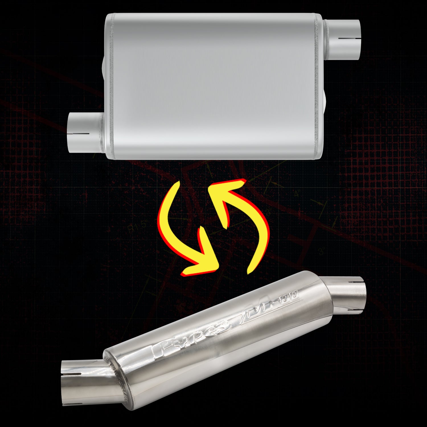 M-80 Muffler 14 Inch Body 2.5 Inch Offset Inlet/Offset Outlet 304 Stainless Pypes Performance Exhaust-1