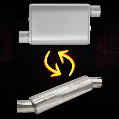 M-80 Muffler 14 Inch Body 2.5 Inch Offset Inlet/Offset Outlet 304 Stainless Pypes Performance Exhaust-1