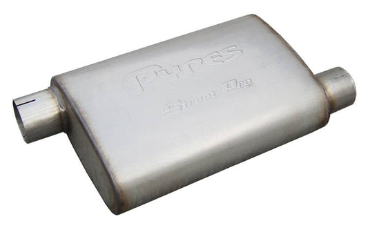 Street Pro Series Muffler 14 in 2.5 in Offset/Offset Hardware Not Incl Natural 409 Stainless Steel Pypes Performance Exhaust