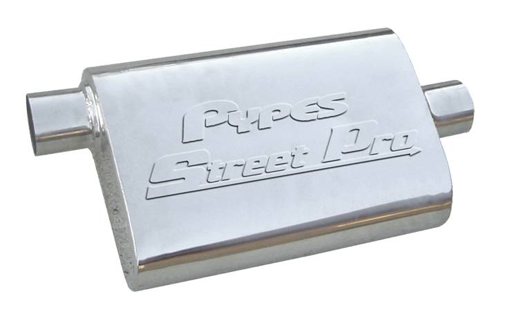 Street Pro Series Muffler 18 in 2.5 in Offset/Center Hardware Not Incl Natural 409 Stainless Steel Pypes Performance Exhaust