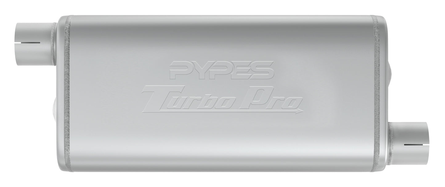Turbo Pro Muffler 18 Inch Body 2.5 Inch Offset Inlet/Offset Outlet 409 Stainless MVT30 Pypes Performance Exhaust